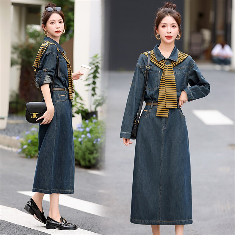 法式高级感工装牛仔连衣裙女2025春秋网红复古披肩收腰显瘦裙子火，女装连衣裙，意芙