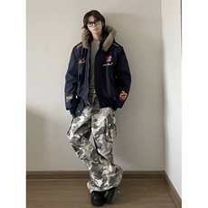 1506/QFY-1750/P99美式复古刺绣徽章座山雕棉衣，男装棉衣，星座1506