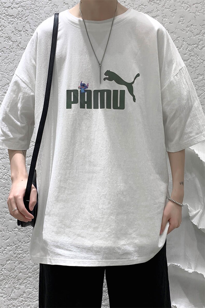 YT26227-P30NASA亚短袖t恤男大码五分袖男宽松七分袖港风模特,男装T恤,电商A040