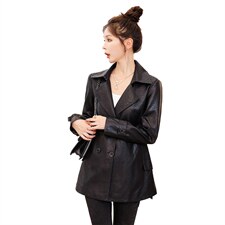 2022秋季女装新款大量现货时尚潮流显瘦双排扣收到中长款皮衣，女装皮衣，魅衣本色