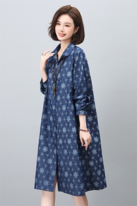 印花连衣裙2024新款春季女装宽松大码显瘦衬衫裙春秋气质裙子图片