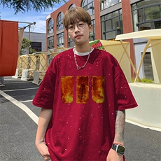 可48小时发货支持抖音得物来样二开美式满天星亮片短袖T恤MTX632，男装T恤，电商A486-1
