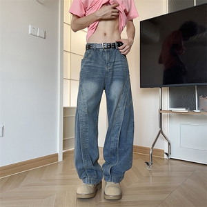 美式复古水洗做旧牛仔裤女新款潮牌宽松直筒阔腿长裤情侣N157-P58图片