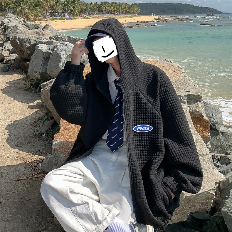 春季新款纹理感长袖夹克宽松大码百搭风华夫格夹克-JK212-P65,男装夹克,电商A020