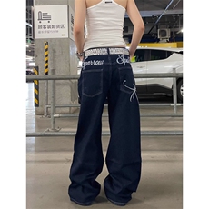 N56-P51美式覆古字母刺绣设计感牛仔裤男女宽松休闲百搭显瘦，男装牛仔裤，电商B323A