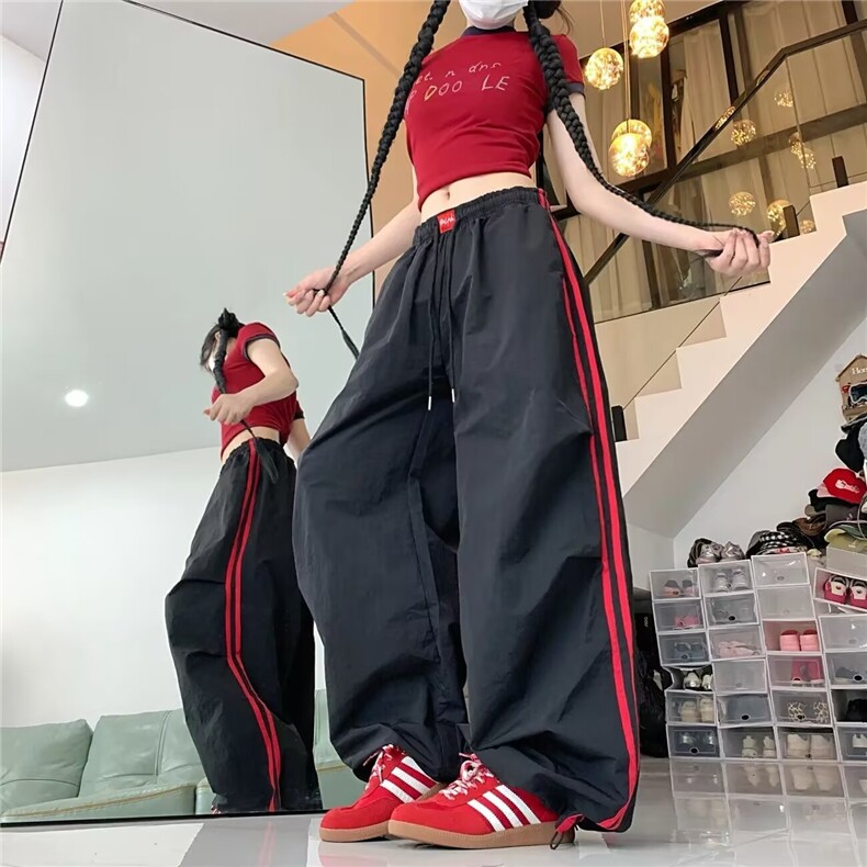 美式黑色速干工装阔腿裤休闲街头酷辣妹街舞休闲直筒拖地束脚裤潮,男装工装外套,星座1210-1