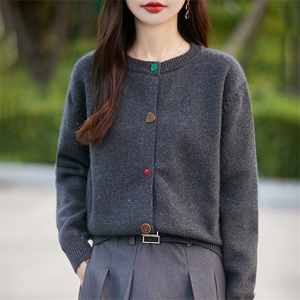 重磅加厚彩扣针织开衫女外套毛衣2025新款宽松版显瘦毛衫外搭上衣,豹纹麻纱阔腿裤搭配什么上衣图片