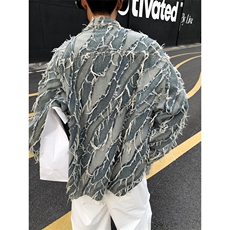 秋季小众毛边流苏设计感牛仔夹克男炸街高级感外套潮W5894-P70，男装夹克，星座412-2