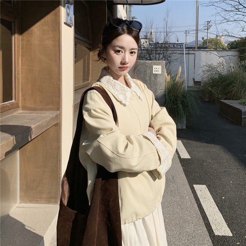 【新款2026春】韩系翻领蕾丝拼接短外套088-9812P155K248,女装短外套,2C088