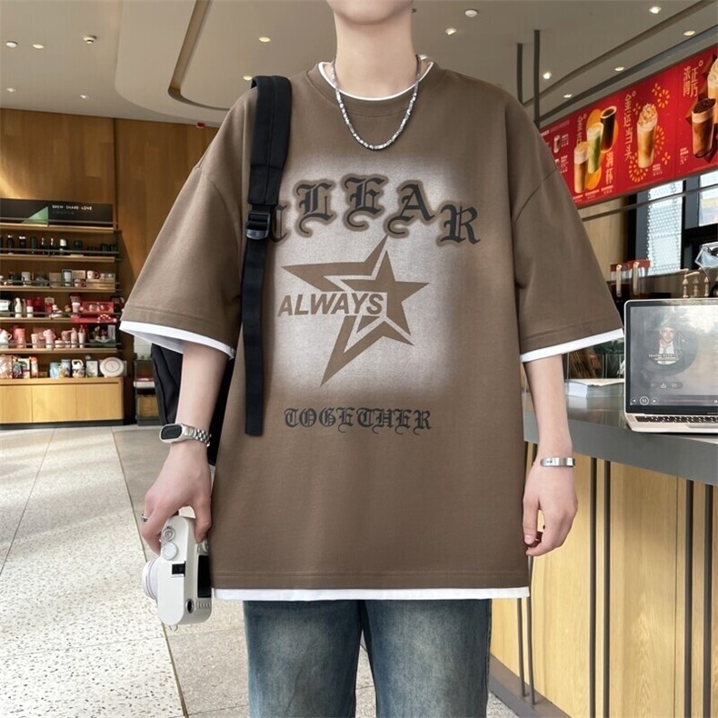25151-特P40夏季假两件男士短袖T恤青少年圆领字母印花短袖打底衫,男装T恤,电商D310B