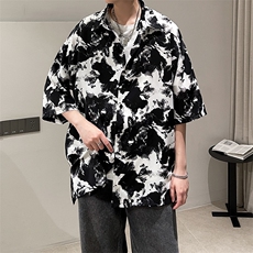 2026夏季豹纹短袖衬衫男女ins五分袖冰丝夜店潮A071-C59-P38，男装T恤，电商A071