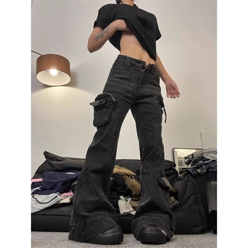 水洗直筒炮弹微喇牛仔工装裤男vibe高街小众机能拼接长裤NMH02,男装工装外套,星座1116A（原606A-3）