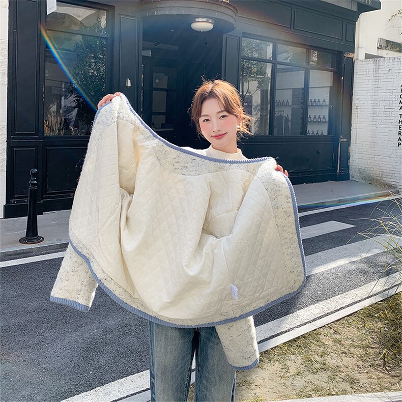 韩系小香风短款外套女2025冬季新款撞色滚边毛呢小个子今年流行,女装短外套,2C010