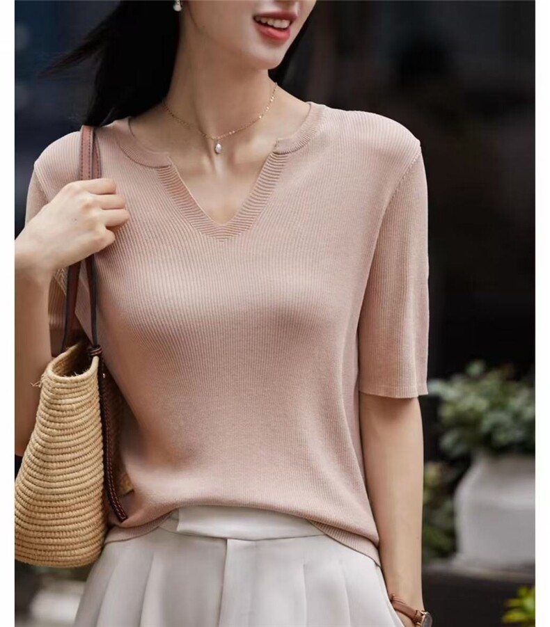 时尚新款宽松显瘦短袖T恤女夏季百搭舒适上衣，女装T恤，美轩羊绒