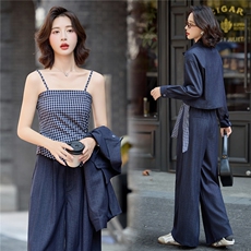 秋季新款酷飒风套装时尚休闲三件套不规则裁剪设计感套装，女装套装/套裙，慕依路