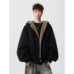 706- LK6041-P100  现货  冬季两面穿仿兔毛棉衣保暖连帽棉服外套图片