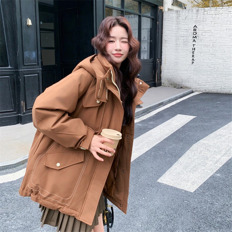 韩系工装派克羽绒服女2025冬季新款高端洋气休闲保暖90白鸭绒外套,女装羽绒服,玖莱伊