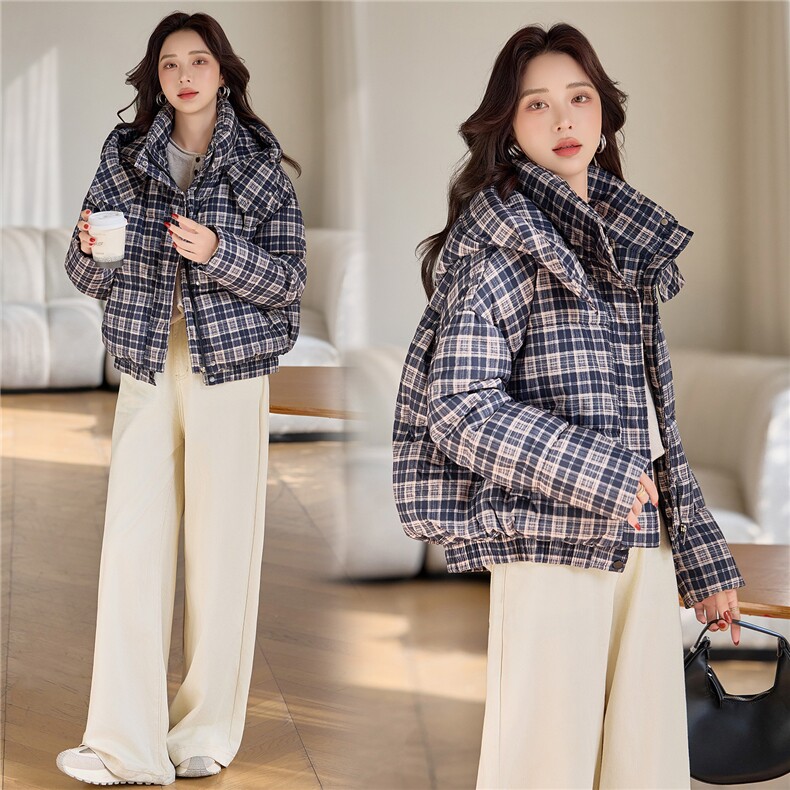 现货，2025冬季格子羽绒棉格子棉衣面包服,女装棉衣/棉服,利佳可人