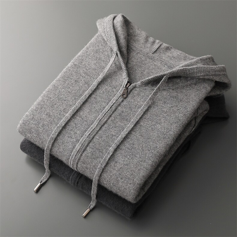 2025年秋季新款百搭男士加密帽子包边帽衫开衫，男装羊绒套衫，九爵羊绒