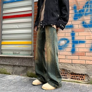 春秋季潮牌vibe牛仔裤男美式复古黄泥色裤子宽松直筒休闲长裤图片