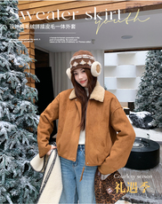 新品加厚麂皮绒羊羔毛外套-p215-k385，女装派克服，2D075
