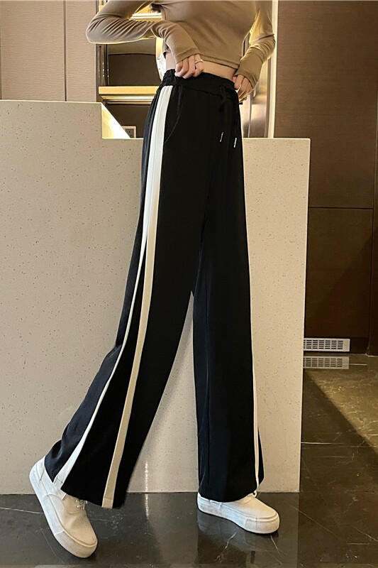 XZ613-2-K031-P50宽松侧边条纹西装阔腿裤女高腰坠感显瘦运动裤,男装休闲裤,星座911-2(原星座613-2）