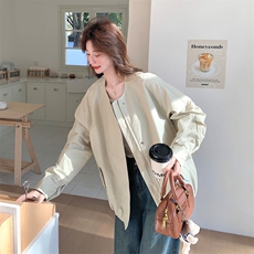 米白色工装棒球服外套女春秋2025新款飞行服机车服爆款宽松流行，女装短外套，2D143