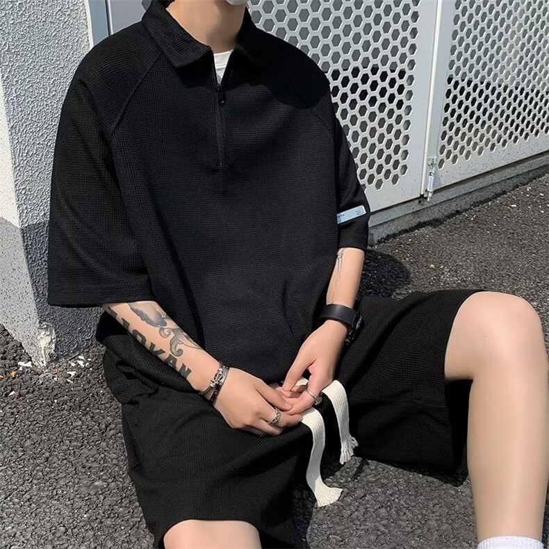 套装男韩版潮流POLO衫痞子帅2023夏季新款ins两件套短裤W5066-P50,男装休闲套装,星座412-2