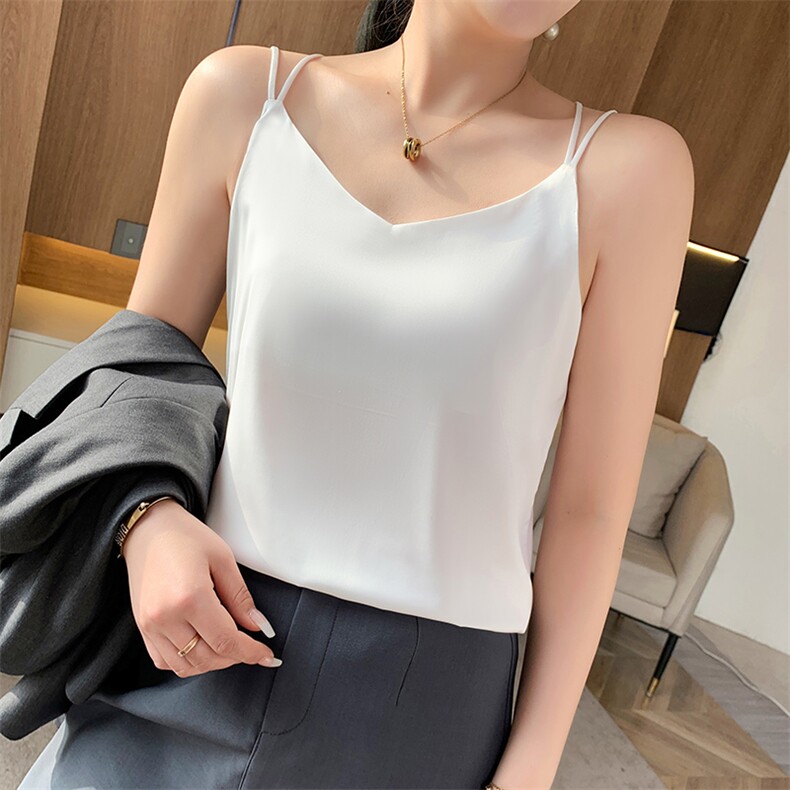 真丝吊带背心女内搭白色美背醋酸上衣缎面夏小西装桑蚕丝打底衫，女装背心吊带，朝贺羊绒