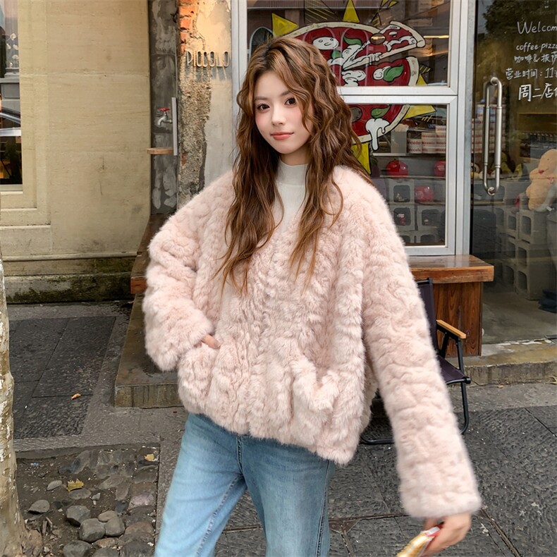 淡粉色水貂绒仿皮草外套女冬皮毛一体毛毛外衣2C353/708/P180K268,女装短外套,2C353