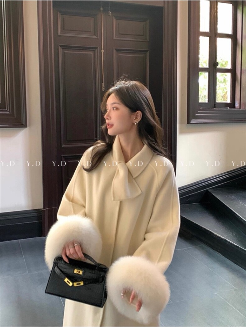 【依嘟】2025秋冬新款狐狸毛袖高级感羊毛外套(配可拆卸真狐，女装双面呢大衣，依嘟服饰