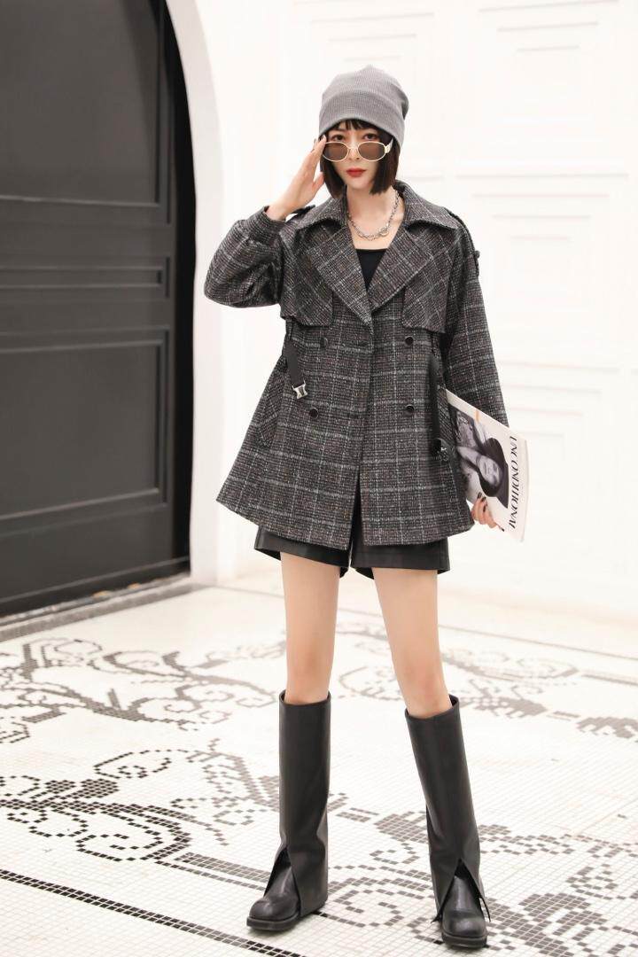 新款时尚毛呢加格子外套，其它，茗格拉