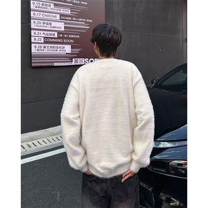 美式软糯毛衣男仿貂绒休闲百搭慵懒风情侣宽松针织衫男M560/P55图片