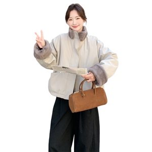 率性简约风毛绒拼接羽绒服女2025冬新款休闲气质防风立领羽绒外套图片