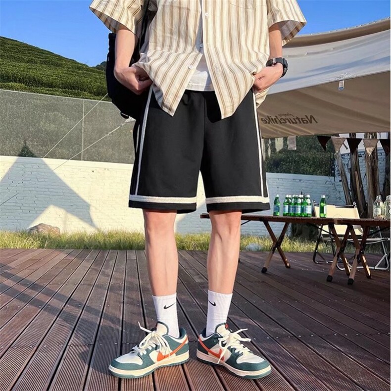 高街条纹短裤男夏季百搭外穿运动裤港风潮牌宽松休闲五分裤子,男装休闲裤,星座716-4