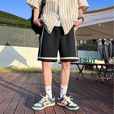 高街条纹短裤男夏季百搭外穿运动裤港风潮牌宽松休闲五分裤子，男装休闲裤，星座716-4