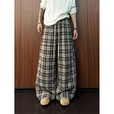 撞色格子休闲裤慵懒风松弛感宽松直筒阔腿裤男C62206-TP3059，男装休闲裤，电商A102