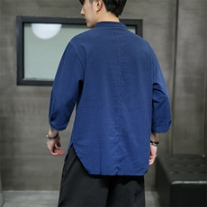 2025夏季新款风棉麻男装大码纯色短袖t恤男复古上衣T064-P45，男装T恤，电商A008