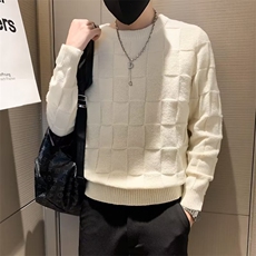 社会小伙圆领纯色棋盘格子毛衣男生修身毛衫线衣打底针织衫S517，男装针织衫/毛衣，星座1116A-2（原606A-1）