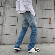 渐变色牛仔裤男宽松直筒潮牌ins九分裤学生夏季薄款裤N0901-P38，男装牛仔裤，星座308B-1