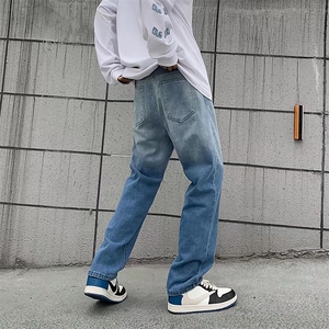 渐变色牛仔裤男宽松直筒潮牌ins九分裤学生夏季薄款裤N0901-P38,大学生穿搭街访主题图片