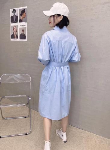 XL9905春季新款时尚气质优雅系带收腰显瘦衬衫双口袋连衣裙,女装衬衫,L·H·X