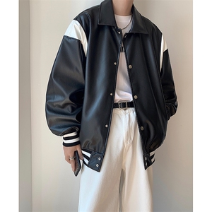 2023/秋装 美式复古翻领机车皮衣棒球服夹克外套B289-1-JK05-P120图片