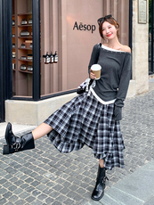 休闲减龄穿搭灰色上衣套装女春秋超火好看高级感不规则长裙两件套，女装运动套装，浙宝285（原212）