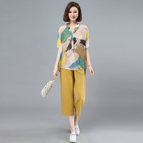 2021夏季新款舒适个性镶钻印花宽松休闲套装,女装套装/套裙,叶笙衣