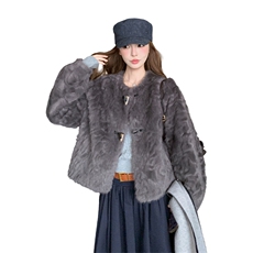 2025年冬季冬麂皮绒毛短外套加绒加厚冬新款仿皮毛一体仿羊羔毛，女装皮草，欣美人
