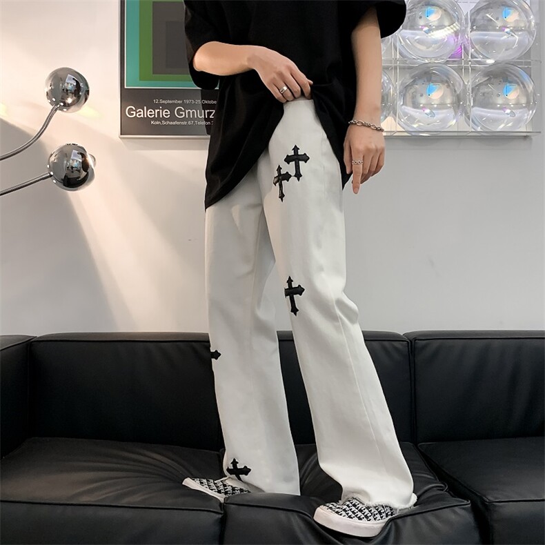 高街美式vibe十字架宽松牛仔裤潮牌嘻哈炸街裤子男N0101-P40,男装牛仔裤,星座308B-1