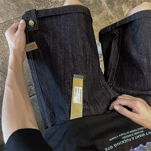 日系复古做旧水洗直筒牛仔短裤男女潮牌宽松休闲百搭中裤图片