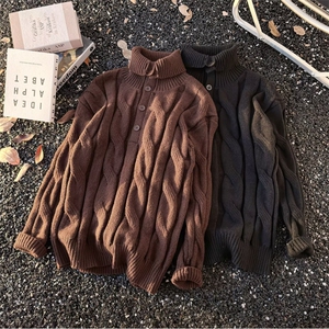 1506/QM830/P56高领麻花毛衣男士加厚宽松慵懒风针织衫线衣服