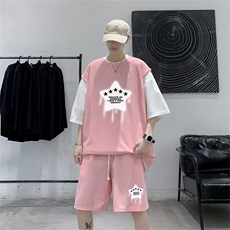 数据款冰感华夫格套装潮流休闲短袖短裤两件套FTZ3057-P55控78，男装牛仔裤，电商B370